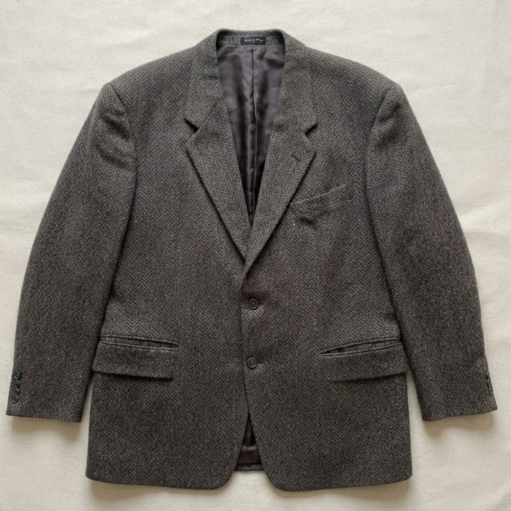 giorgio Mens 48r brown herringbone silk Wool Blazer Sport Coat 2 Button Jetted